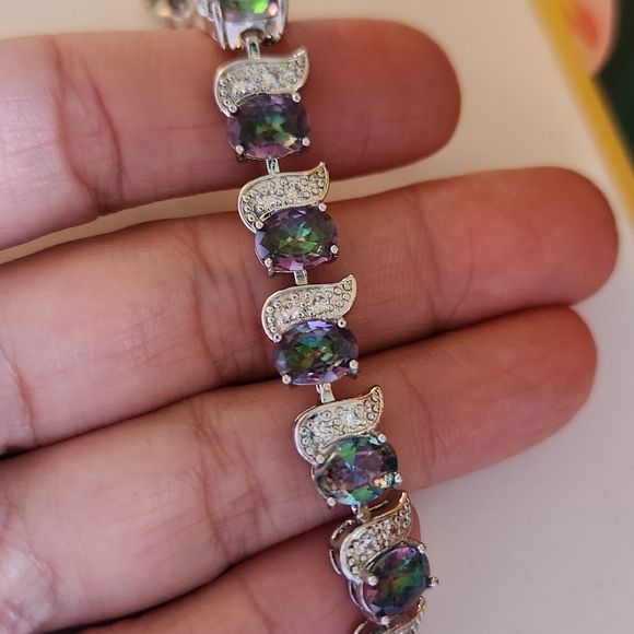 New 925 Silver Oval Cut Mystic Topaz Diamond Bracelet for Women with Extention - Picture 10 of 11